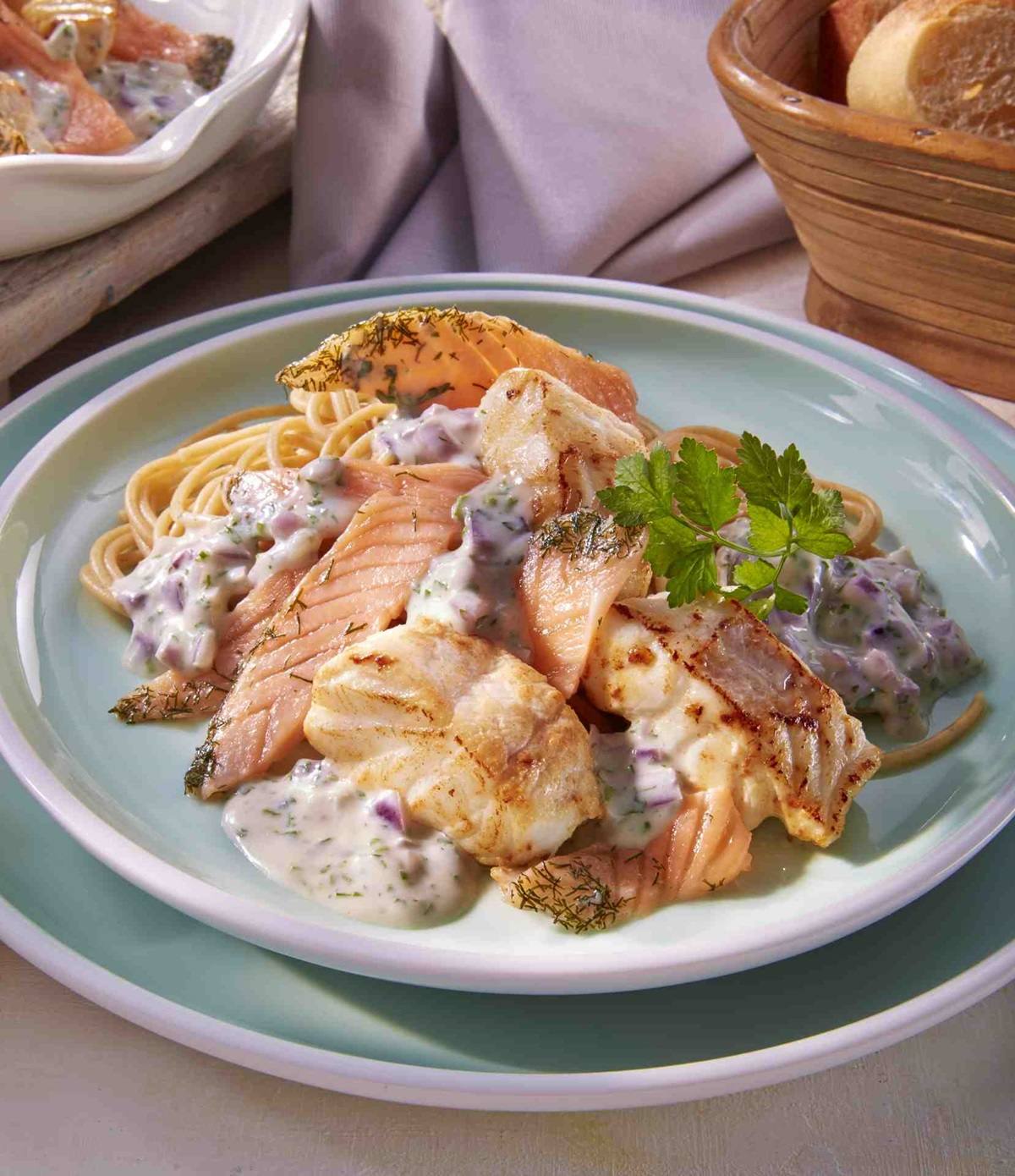 recipe image Lachs-Kabeljau-Spaghetti