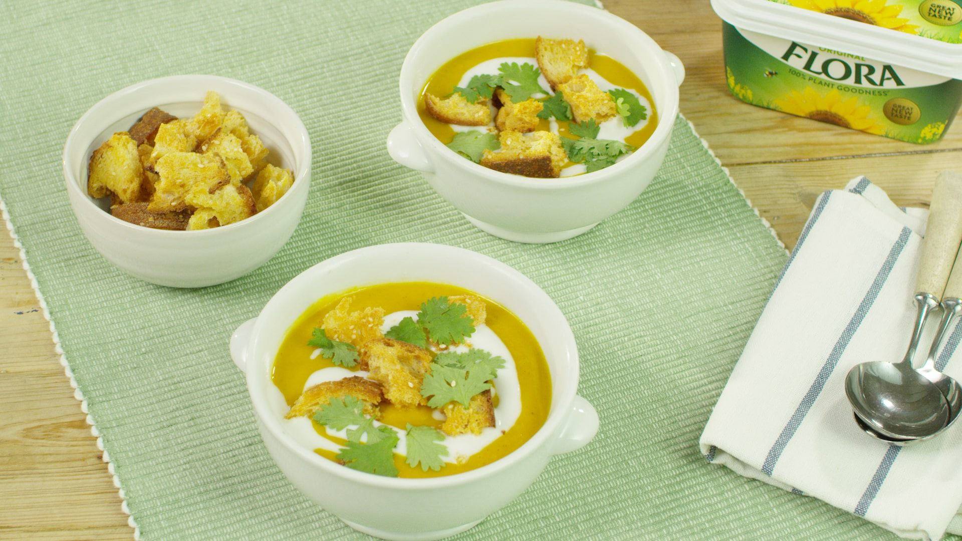 recipe image Spiced Carrot and Parsnip Soup with Croutons