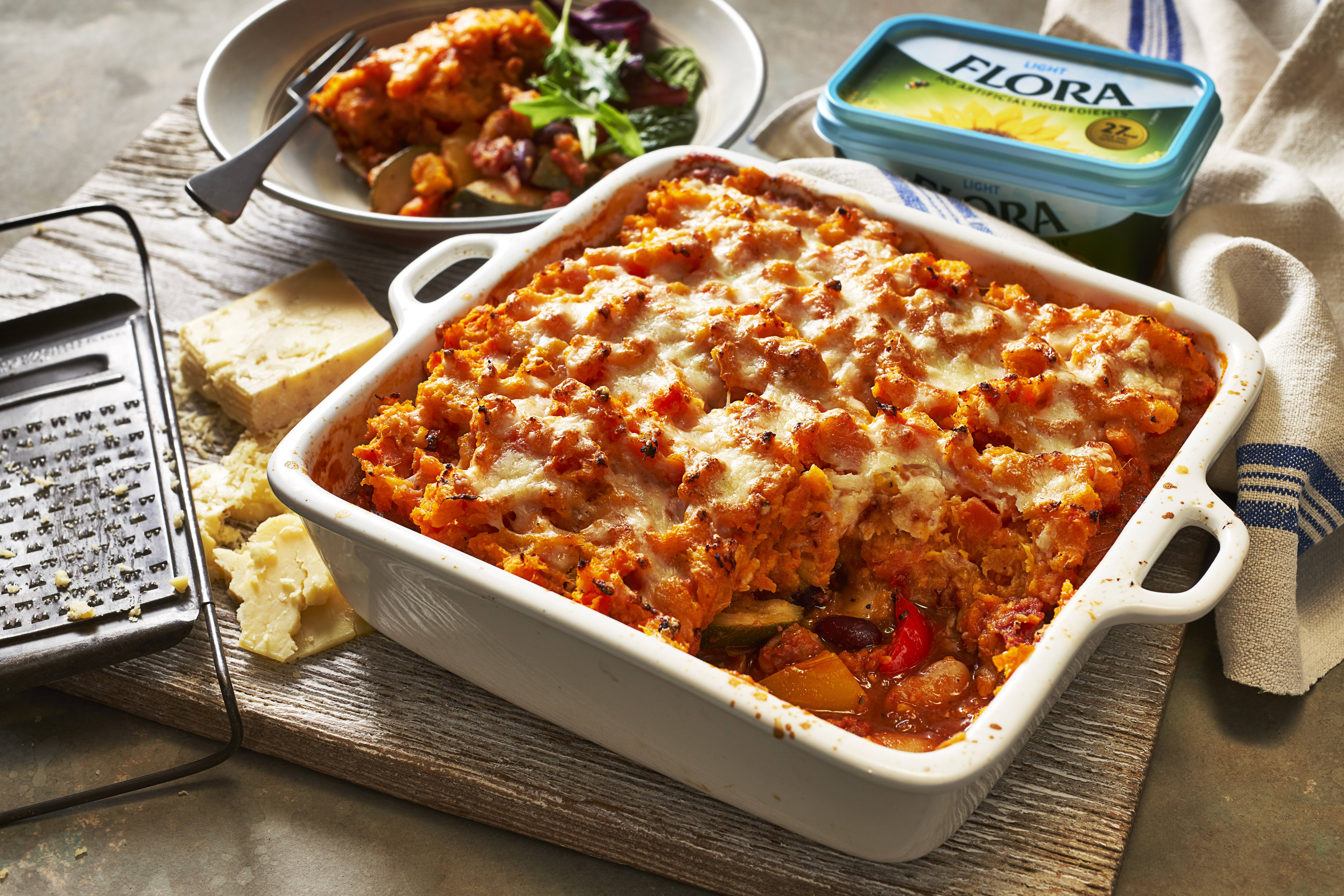 recipe image Vegetable and butterbean bake with sweet potato mash topping