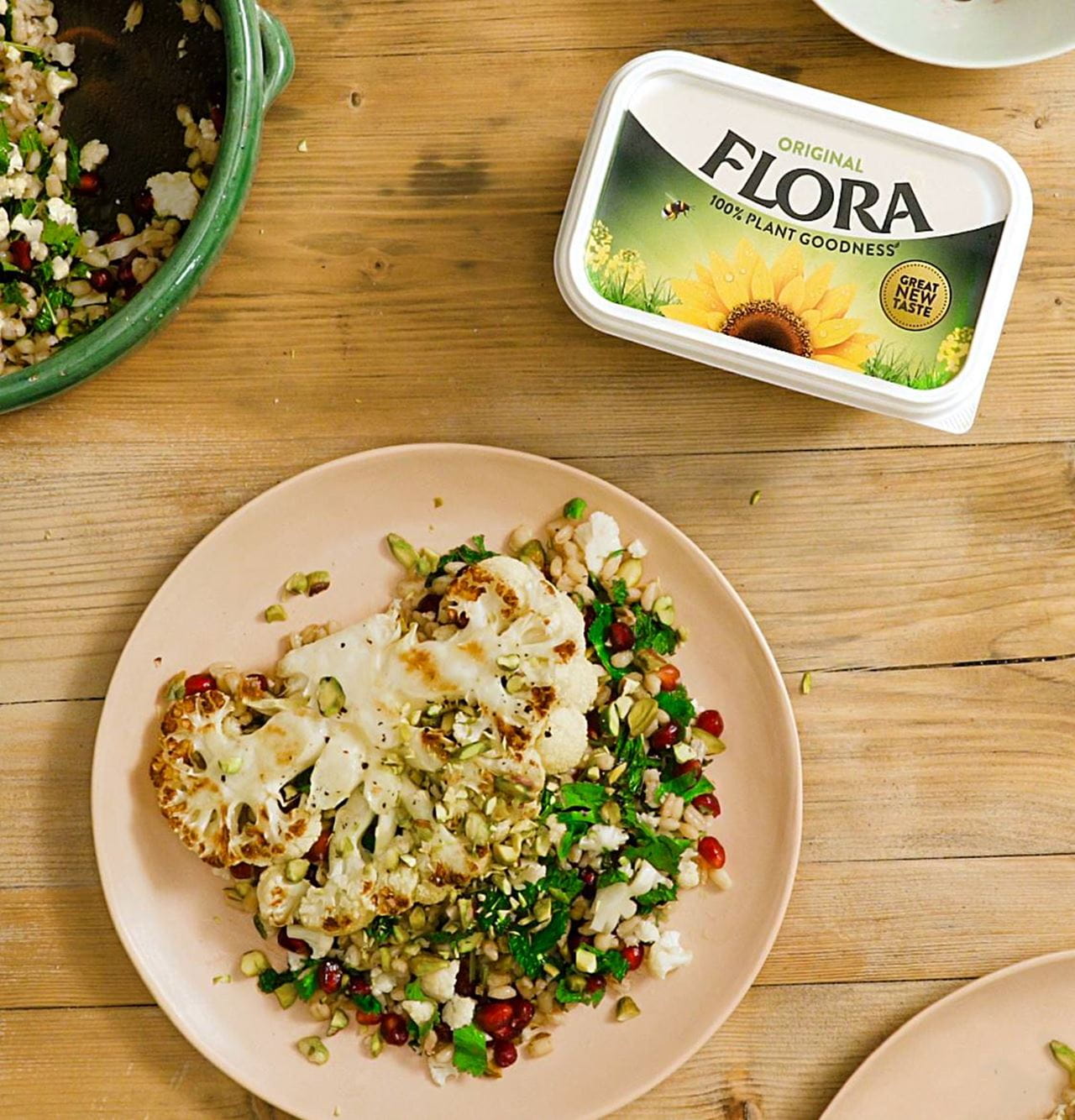 Cauliflower Steaks With Barley Salad Warm cauliflower and herbed barley salad. cauliflower steaks with barley salad