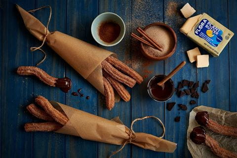 recipe image Vegan Churros with Ancho Chili Chocolate Sauce