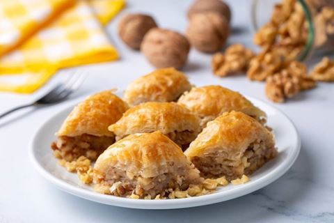 recipe image Date and Walnut Baklava with Flora Glaze